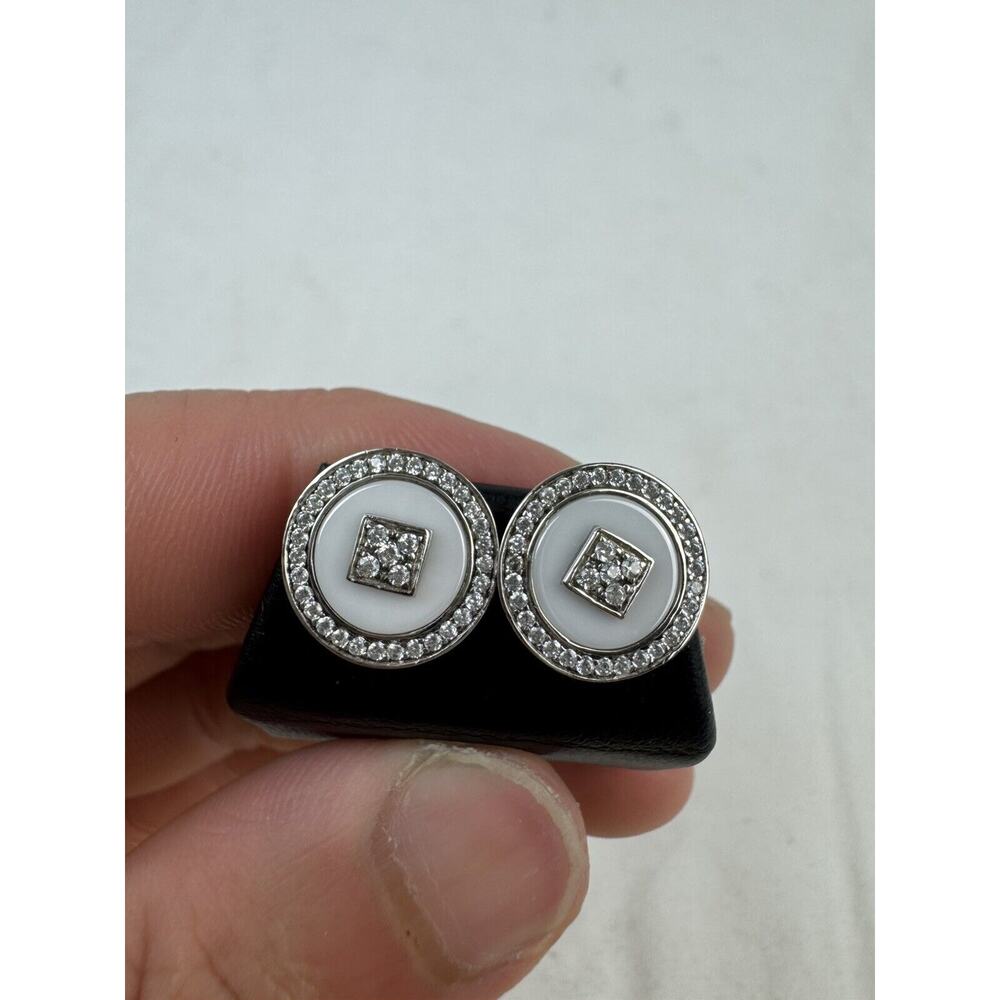 B. Tiff Circular Earrings With Pearl White Interior